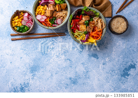 Vegan healthy poke bowl with tofu Vegan healthy poke bowl with tofu 133985851