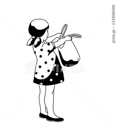 standing small girl with reusable shopping bag on white background hand-drawn vector illustration standing small girl with reusable shopping bag on white background hand-drawn vector illustration 133986006