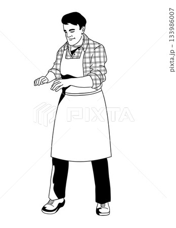 Man Vendor wearing apron on white background hand-drawn vector illustration 133986007