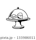 cheese pieces on serving stand under glass lid hand-drawn vector illustration 133986011