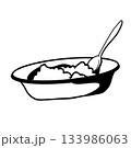 bowl of fresh cottage cheese on white background hand-drawn vector illustration 133986063