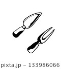 Cheese knife and fork on white background hand-drawn vector illustration 133986066