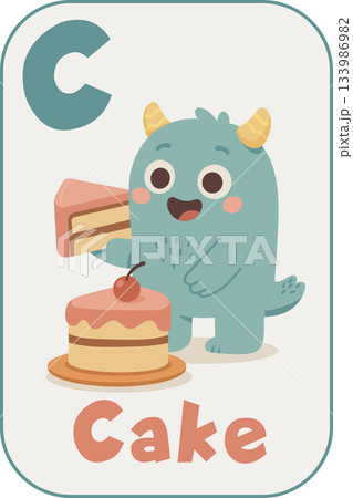 Cake monster flashcard for English ABC learning, cute vector for kids Cake monster flashcard for English ABC learning, cute vector for kids 133986982