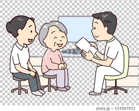 Elderly people visiting a doctor. With an attendant. Elderly people visiting a doctor. With an attendant. 133987051