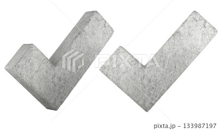 Concrete check marks set, textured stone. 3D rendering Concrete check marks set, textured stone. 3D rendering 133987197