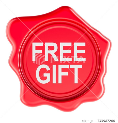 Free gift, red wax seal badge. 3D rendering Free gift, red wax seal badge. 3D rendering 133987200