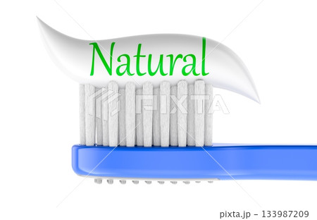 Toothbrush with natural toothpaste. 3D rendering 133987209