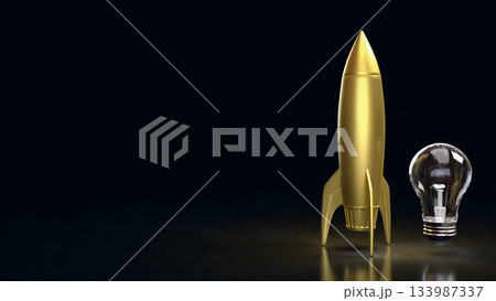 Golden Rocket and Light Bulb Symbolizing Innovation Launch 3d render. 133987337
