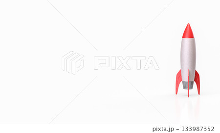 Minimalistic Red and White Rocket on Clean White Background 3d render. 133987352