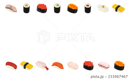 お寿司の壁紙　水彩風手描きベクターイラスト 133987467