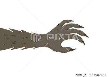 Cartoon Werewolf Claw Hand, Vector Illustration. Hairy Monster Arm with Sharp Nails. Scary Horror Halloween Illustration. Beast Paw Reaching Isolated Clipart Cartoon Werewolf Claw Hand, Vector Illustration. Hairy Monster Arm with Sharp Nails. Scary Horror Halloween Illustration. Beast Paw Reaching Isolated Clipart 133987655