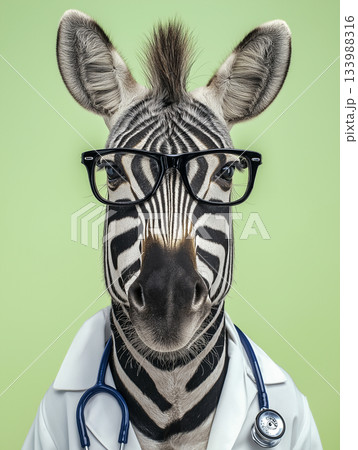 Zebra doctor wears glasses in a clinic....のイラスト素材 [133988316] - PIXTA