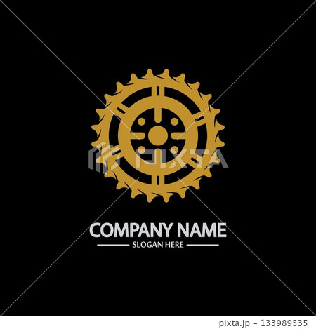 Gear vector logo isolated on a black background. Icon silhouette design template. Simple symbol concept in flat style. Abstract sign  pictogram for web  mobile and infographics. 133989535