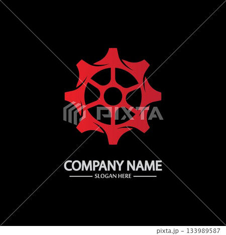 Gear vector logo isolated on a black background. Icon silhouette design template. Simple symbol concept in flat style. Abstract sign  pictogram for web  mobile and infographics. 133989587