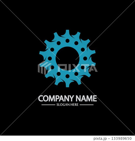 Gear vector logo isolated on a black background. Icon silhouette design template. Simple symbol concept in flat style. Abstract sign pictogram for web mobile and infographics. Gear vector logo isolated on a black background. Icon silhouette design template. Simple symbol concept in flat style. Abstract sign pictogram for web mobile and infographics. 133989650