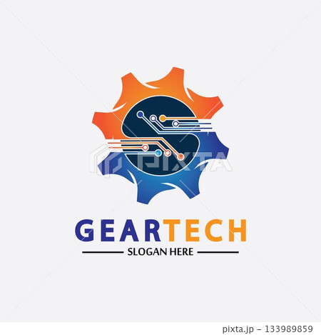 Tech gear logo vector design template. Technology Logo Template Design Vector, Emblem, Design Concept, Creative Symbol, Icon 133989859