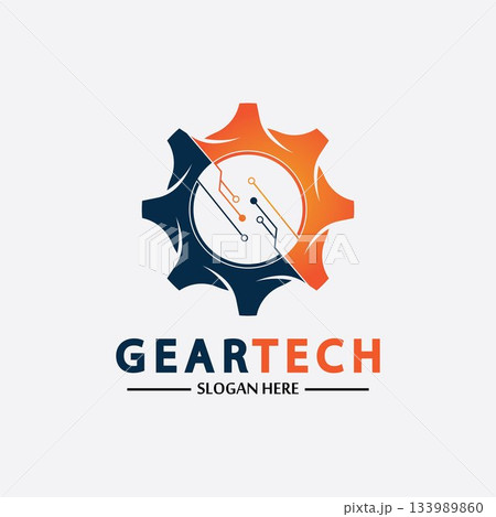 Tech gear logo vector design template. Technology Logo Template Design Vector, Emblem, Design Concept, Creative Symbol, Icon 133989860