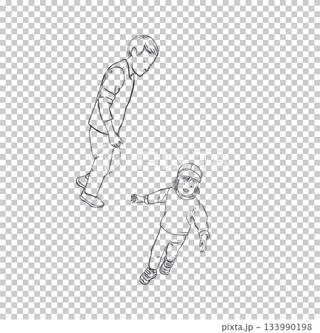 パパと歩く幼児の線画|Toddler walking with father line art パパと歩く幼児の線画|Toddler walking with father line art 133990198
