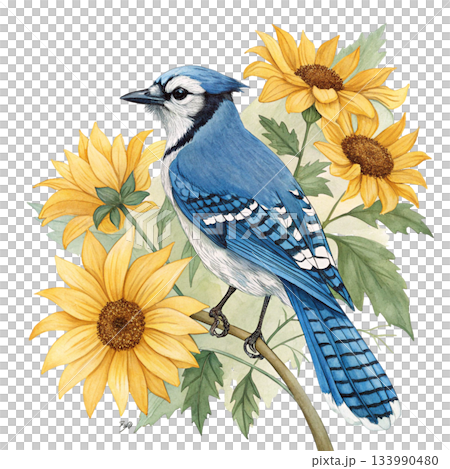 A beautifully detailed blue bird perched on a branch watercolor white background A beautifully detailed blue bird perched on a branch watercolor white background 133990480