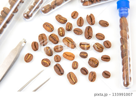 Caffeine Research and Laboratory Experiment A scientific study concept with coffee beans 133991007