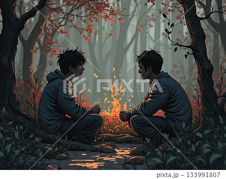 木陰で休む男性 133991807