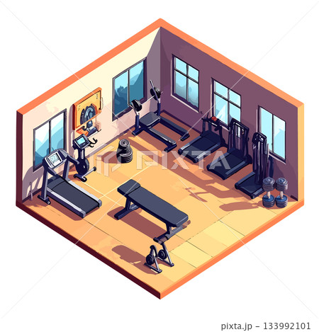 正方形レイアウトのスポーツジム、店舗・仕事用アイコン素材 133992101