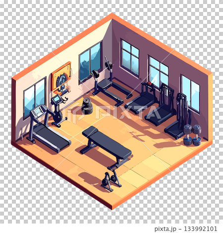 正方形レイアウトのスポーツジム、店舗・仕事用アイコン素材 133992101