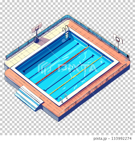 暖色と青で描く正方形の部屋とプールイメージのビジネス用アイコン素材 133992274