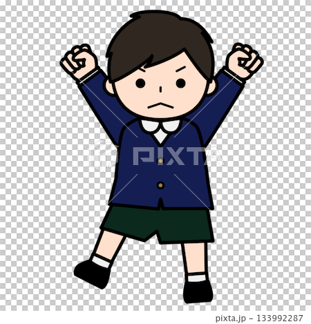 Angry boy raising both hands Angry boy raising both hands 133992287
