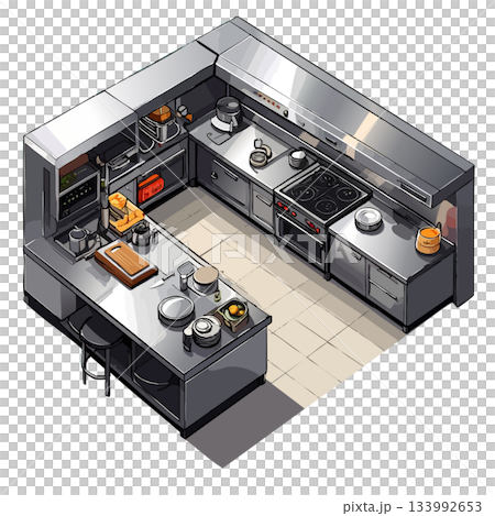 洋風キッチンの正方形部屋イラスト、店舗・仕事・料理現場、アイコン素材 洋風キッチンの正方形部屋イラスト、店舗・仕事・料理現場、アイコン素材 133992653