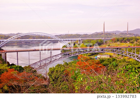 二つの橋が重なって見える西海公園の絶景 133992783