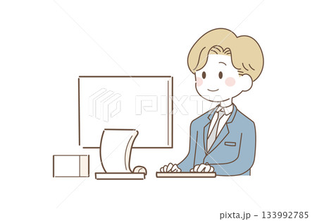 パソコンを使うビジネスマンのイラスト 133992785