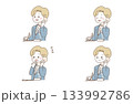 電話応対でメモするビジネスマンの表情セット 133992786