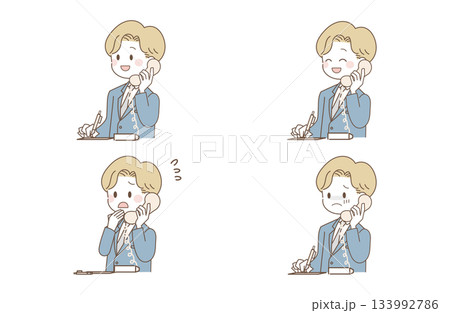 電話応対でメモするビジネスマンの表情セット 133992786