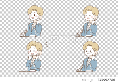 電話応対でメモするビジネスマンの表情セット 133992786