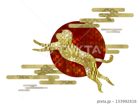 和柄の猿と初日の出 133992816