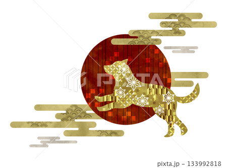 和柄の犬と初日の出 133992818