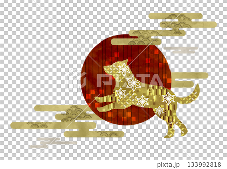 和柄の犬と初日の出 133992818