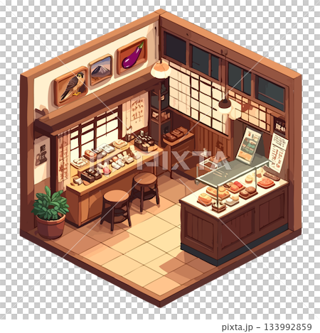 Japanese retro Japanese sweets shop square space, illustration and icon material 133992859
