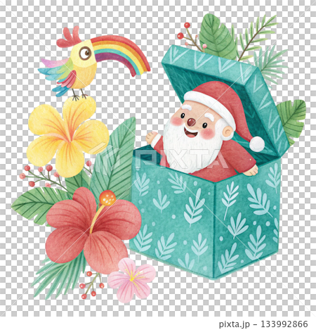 Cute cartoon Santa popping out of a pastel mint...-插圖素材 [133992866 ...