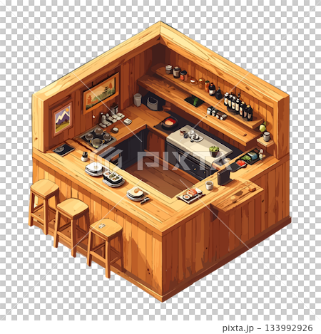 方形日式廚房圖片，餐廳和工作相關插圖圖標 133992926