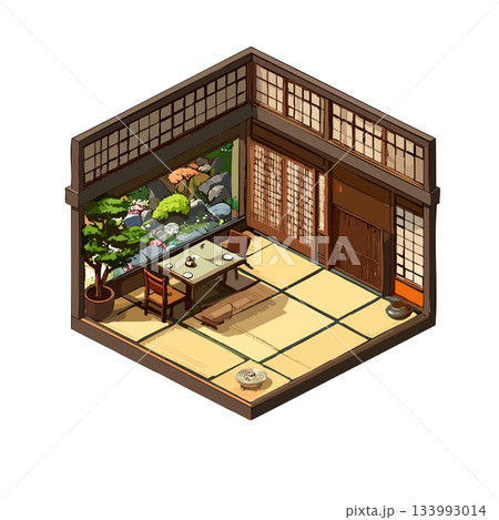 和風の正方形の部屋・和食店の座敷、店舗・仕事用アイコン・挿絵素材 133993014