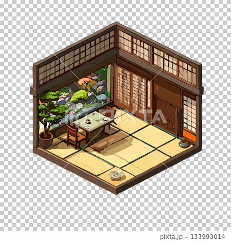 和風の正方形の部屋・和食店の座敷、店舗・仕事用アイコン・挿絵素材 133993014