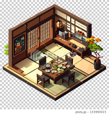 Japanese-style square room, Japanese restaurant tatami room, store, work icon, illustration material 133993015