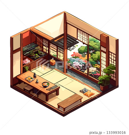 和風の正方形の部屋・和食店の座敷、店舗・仕事用アイコン・挿絵素材 133993016