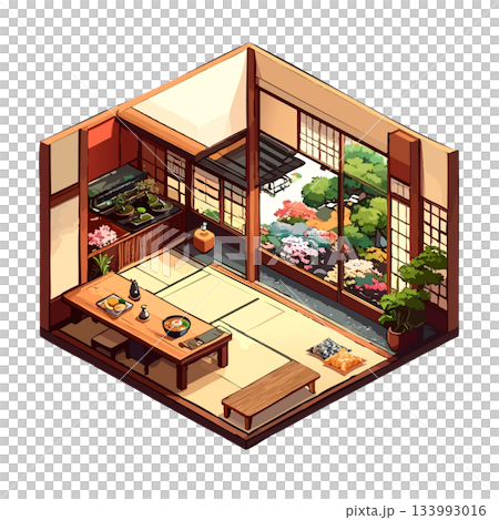 和風の正方形の部屋・和食店の座敷、店舗・仕事用アイコン・挿絵素材 133993016