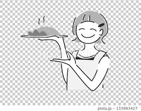 A female waitress carrying food 133993427