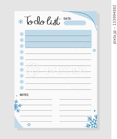 Winter To Do List with snowflakes pattern. Template for print, planner, diary, shopping, organizer, checklist, notes. 133994882