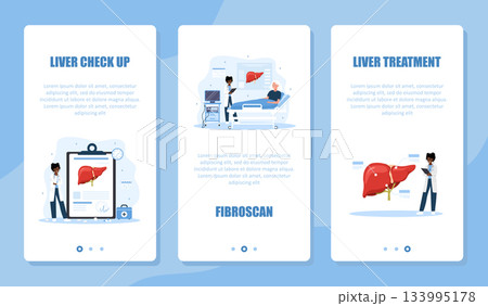 Hepatology banner set. Liver disease set. Medical examination and therapy by hepatologist for diagnosis and prevention. Vector design 133995178
