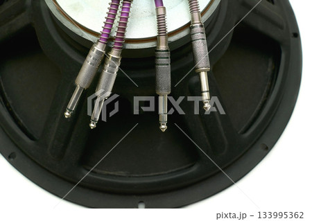 Music connection.Four cables with jacks and loudspeaker for music column Music connection.Four cables with jacks and loudspeaker for music column 133995362